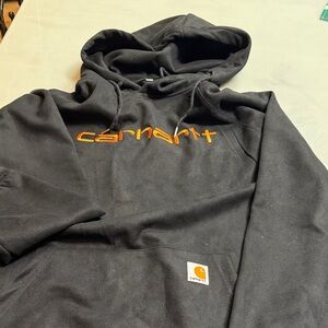 Carhartt Black Sweatshirt with Vibrant Orange Text
